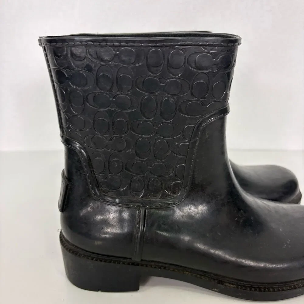 Coach Black Monogram Mid Calf Pull On Rain Boots Women's‎ Size 5